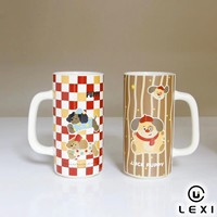 Mug en céramique LEXI avec motif mignon de chiot et de damier, résistant au lave-vaisselle et au micro-ondes, réutilisable pour le café, le thé, le lait, usage quotidien