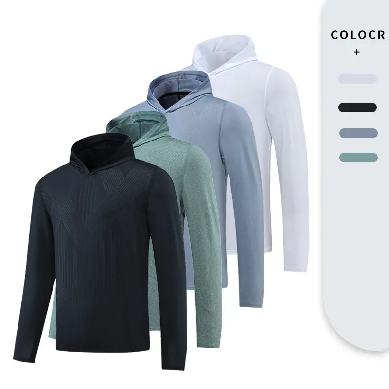 High Quality Men's Exercise Sweatshirt High Neck Pure Color Pullover Long Sleeve Hooded Sweatshirt Tops Custom Men's T-Shirts