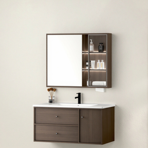 Mueble de Baño Moderno de Madera Sólida de Lujo para Villa, con Espejo Inteligente, Lavabo de Cerámica, Montado en la Pared, con Dos Cajones Silenciosos - Product Image 1