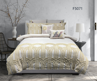 Ensemble de housse de couette capitonnée Art Déco, base crème avec broderie motif arche jaune, ensemble de literie