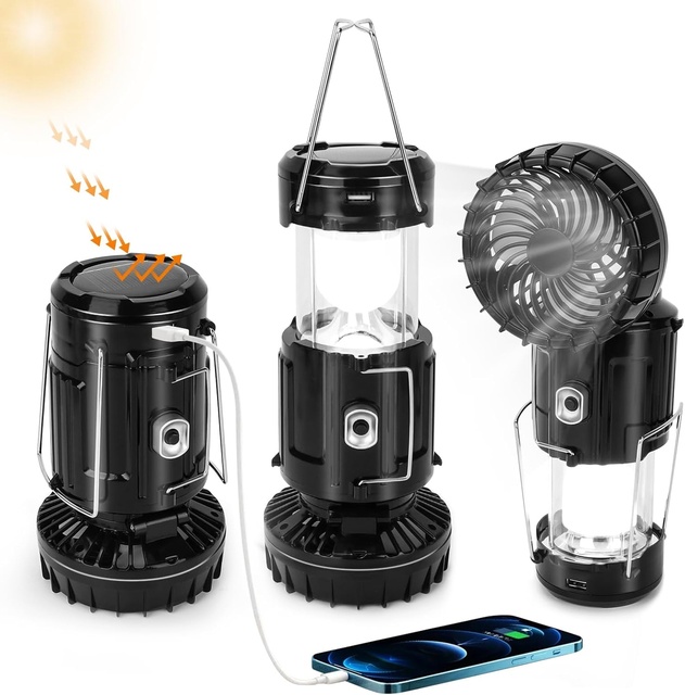 Multi-function LED Solar/USB Rechargeable IP44 Waterproof 3-Mode Folding Camping Lantern with Portable Design for Outdoor Use
