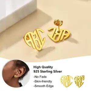 Großhandel modische individuelle 925 Sterling-Silber-Buchstaben einzigartige Persönlichkeit Name Herz-Stängel-Ohrringe