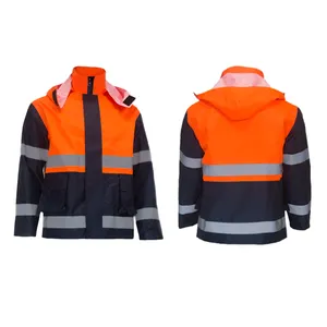 Hi-Vis Orange Two Tone Safety Jacket raincoat waterproof men, ANSI 3