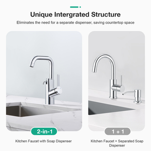 304 Single Lever Bar Sink Built-in Bathroom Basin Faucet Mixer Tap with Soap Dispenser Set - Product Image 3