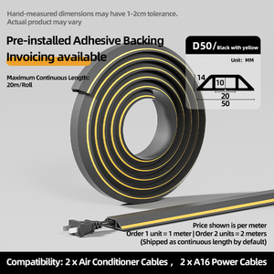 Goulotte de câblage plate auto-adhésive D50, cache-câbles en PVC avec bande d'avertissement jaune pour le rangement des câbles électriques au sol - Product Image 3