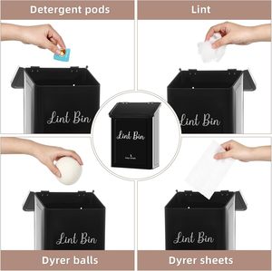 Poubelle à charpie magnétique pour buanderie Poubelle en métal avec couvercle pour sèche-<span class=keywords><strong>linge</strong></span> Boîte à charpie murale avec brosse - Product Image 3