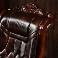 Style chinois luxe patron président chaise de bureau en cuir véritable accoudoirs en bois chaise inclinable pivotante