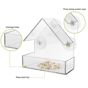 Mangeoire à oiseaux transparente avec ventouse puissante, trous de drainage, plateau amovible, robuste et durable, pour oiseaux sauvages, colorée, taille moyenne - Product Image 6