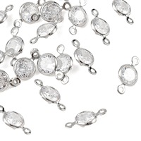 PandaHall SHEGRACE 20 pièces Connecteurs de boucles d'oreilles en laiton sans nickel, pavé de zircone cubique, ronds et plats, style Kundan