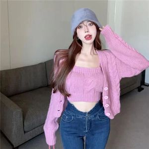 2024 Spring Women Long Sleeve Sweater <strong>Cardigan</strong> and Short Singlet Sweater <strong>Twin</strong> <strong>Set</strong> - Product Image 2