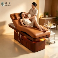 Table de massage esthétique moderne à 3 moteurs, double colonne, en acier inoxydable, avec cadre en bois et éponge haute densité, pour salon de beauté, école, hôtel
