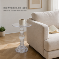 Table d'appoint BOSN Display Classic en acrylique transparent, résistante à l'eau, surface polie, plateau circulaire robuste, présentoir à boissons