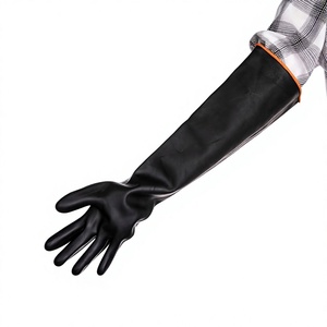 Gants de travail industriels en caoutchouc imperméables de haute qualité, noirs, avec poignet élastique, 12 pouces, sans poudre, pour la protection des mains et des bras, OEM - Product Image 3