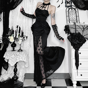 Y2K Goth Cross Lace See Through Flared Sleeve Club Vestidos Vintage Punk Elegante Lace-up Maxi Dress Halloween - Product Image 2