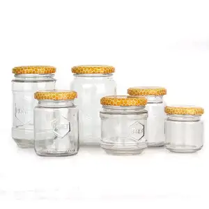 Hot Sale 180ml 360ml 600ml Round Clear Honey Storage Honey Pattern Glass Jar