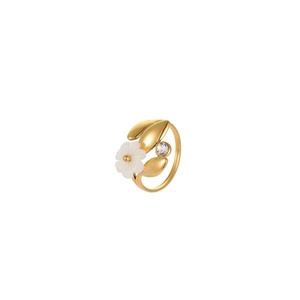 Delicate Flower Pearl Stainless Steel <b>Open</b> <b>Ring</b> 18K Gold Plated Stylish Fashion <b>Rings</b> - Product Image 5