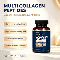 Capsules de collagène pour la peau, peptides hydrolysés, favorisent l'élasticité, l'hydratation et une peau jeune, capsules de peptides multi-collagène