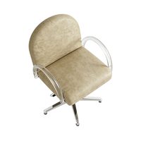 Chaise de coiffure Tan avec accoudoirs en acrylique, base chromée, élévateur hydraulique, vente en gros pour salons de coiffure