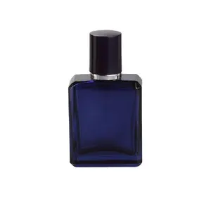 China Supplier 25ml Fine Mist Spray Whole Coating Blue Transparent Square Perfume Glass Bottle