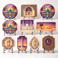 Plaque décorative en résine à impression UV, directement de l'usine, motif mosquée islamique, coucher de soleil, reflet de l'eau, ornement de bureau