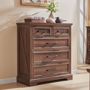 Cassettiera Alta Moderna in Stile Rustico Farmhouse per Camera da Letto, Soggiorno e Corridoio, Mobile in Legno con 5 Cassetti - Product Image 4