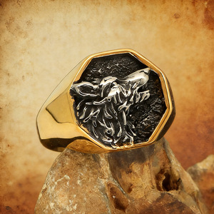 Bague Tête de Loup pour Homme en Acier Inoxydable Doré, Style Punk, Bijou Tendance, Bague d'Index, Cadeau - Product Image 4