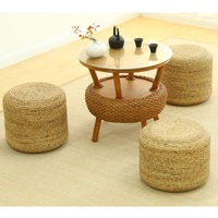Coussin de sol rond en rotin soigneusement conçu, pouf de rangement, salon, design artisanal, utilisation en hôtel en Chine