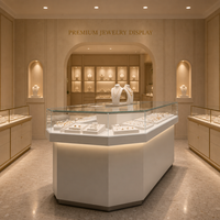 Vitrine à bijoux en verre large sur mesure avec éclairage LED, cadre en acier inoxydable, vitrine écologique pour magasin de détail