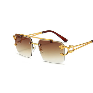 Steampunk Style Gold Tiger Head Sunglasses Frameless Chamfered Metal UV400 Unisex - Product Image 2
