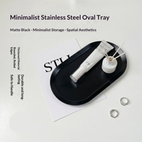 Plateau de toilette minimaliste finition miroir en acier inoxydable épaissi, plateau à parfum ovale monobloc pour la décoration de coiffeuse moderne