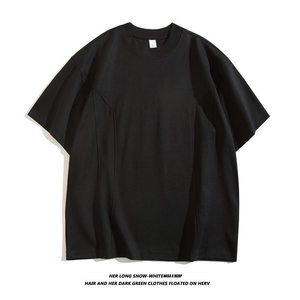 T-shirt en coton épais, couleur unie, épaules tombantes, manches courtes, vêtements de travail décontractés - Product Image 4