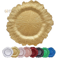 Assiettes de présentation en plastique doré de 13 pouces pour dîner, mariage, fête, décoration, bord festonné métallique, assiettes en plastique