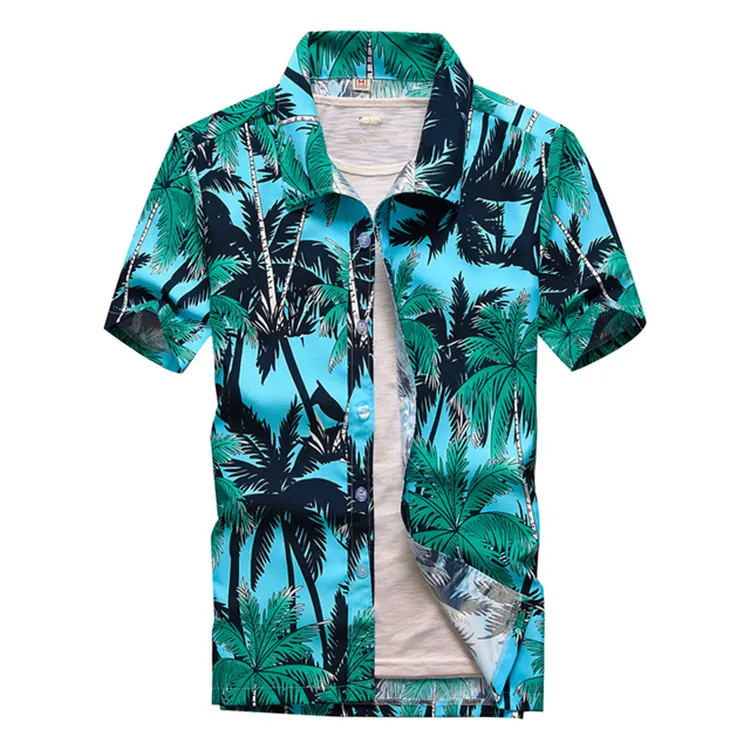 26色サマーファッションメンズバケーションシャツ半袖ココナッツツリープリントカジュアルビーチアロハプラスサイズシャツリゾート