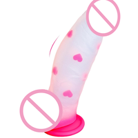 Dildo Monster Fantasy, gros et épais, 8 pouces, en silicone liquide transparent rose en forme de cœur, avec ventouse puissante, jouets sexuels pour le point G et l'anal.
