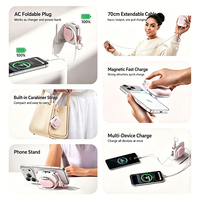 Batterie externe magnétique 10000mAh-20000mAh avec prise secteur, câble rétractable, charge rapide PD 3.0, batterie Li-polymère, prise universelle Type-C