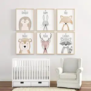 Venta caliente decoración de la habitación del bebé de los niños arte moderno dibujos animados bosque animal pintura al óleo