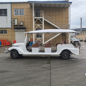 ZOWN Coche Eléctrico Clásico Vintage de 4 Ruedas de Acero, Vehículo Turístico Retro Blanco de 6 Plazas con Techo Abierto para Exteriores - Product Image 1
