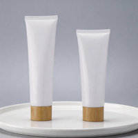 Envases para Crema, Tubos Exprimibles de Plástico Negro y Blanco de 50-100 ml con Tapa de Bambú, Aptos para Viajes, Oficina, Hogar, Cosméticos