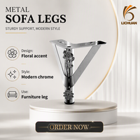 Pieds de canapé triangulaires en V, pieds de meubles en métal chromé à motif floral, pour canapé, table basse, meuble TV, vente en gros OEM