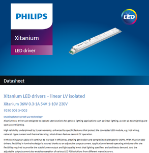 Meilleur prix pour les pilotes LED PHILIPS Xitanium 36W 0.3-1A 54V 1-10V 230V avec boîtier en plastique et garantie de 5 ans pour l'éclairage de bureau - Product Image 2