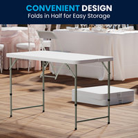 Tables pliantes en plastique HDPE blanc réglables en hauteur pour événements, mariages, fêtes, pique-niques, dîners en plein air, camping