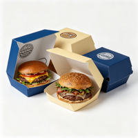Scatola per Hamburger Personalizzata con Logo, Resistente e Monouso, in Carta Kraft Ecologica, Confezione a Conchiglia con Design Stampato UV a Quattro Colori