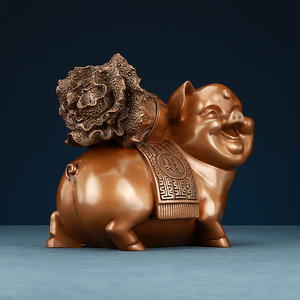 Figurine de cochon et de chou en cuivre, décoration du zodiaque faite à la main, pour la maison et le bureau, cadeau du nouvel an chinois - Product Image 4
