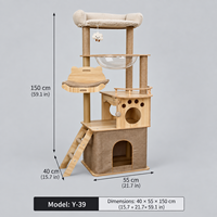 Arbre à chat en bois multi-niveaux de 150 cm avec capsule spatiale transparente, poteaux à gratter en sisal, maisonnette confortable pour chat, échelle d'escalade