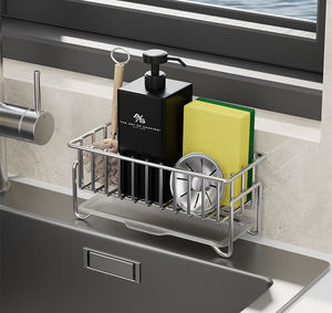 Organizzatore da Cucina 3-in-1 in Acciaio al Carbonio per Piano di Lavoro: Portaspugna per Lavello + Dispenser Sapone + Cestello Scolatoio - Product Image 3