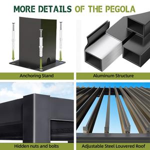 Pergola en aluminium avec <span class=keywords><strong>toit</strong></span>, portes coulissantes en verre et stores zip, structure d'ombrage extérieure pour balcon, patio et <span class=keywords><strong>jardin</strong></span> - Product Image 3