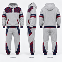 Ensemble de survêtement personnalisé pour homme avec sweat à capuche à patte de boutonnage, empiècements à carreaux, en molleton de coton, color block, 2 pièces, style rétro urbain
