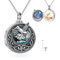 Bijoux fins en argent Sterling 925 oxydé gravé colibri ormeau coquille pendentif urne collier