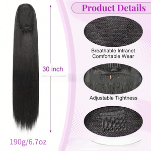 Extensions de cheveux à clipser en queue de cheval droite, brun foncé, 130g, 24 pouces, pour usage quotidien, vente en gros - Product Image 3