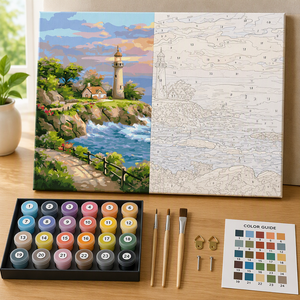 Kit Pittura con Numeri Faro Paesaggio Costiero Tramonto Marino per Adulti Principianti Pittura Acrilica Fai da Te su Tela 16x20 Pollici - Product Image 4